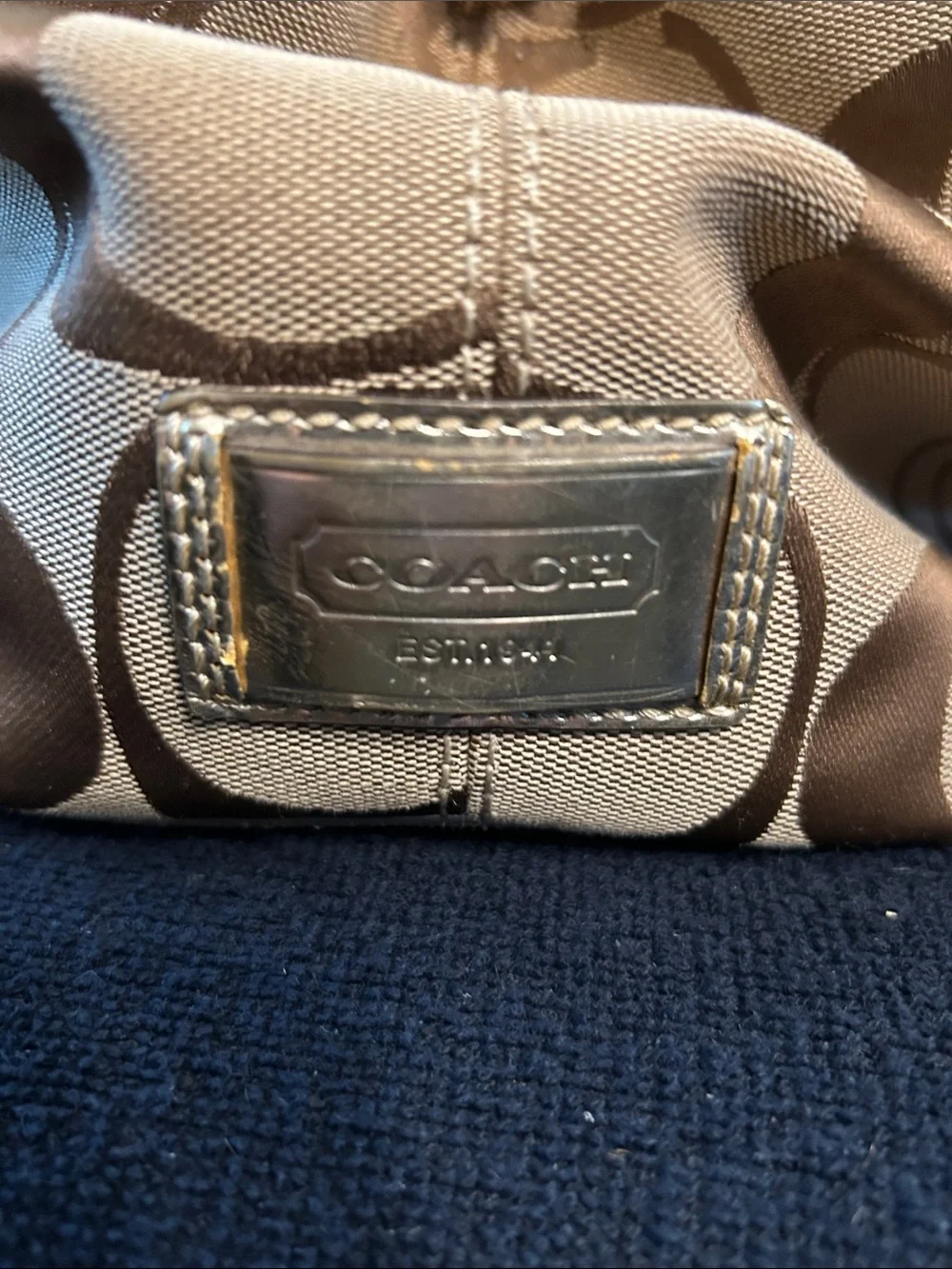 Coach Signature Monogram Canvas Tote w Gold Metallic Trim, Leather Straps